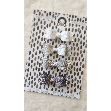 Sponky do vlasov mini mašličky biele a strieborné