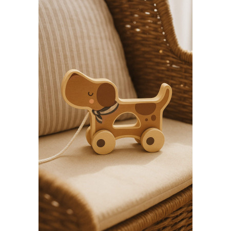Detská drevená hračka na ťahanie psík