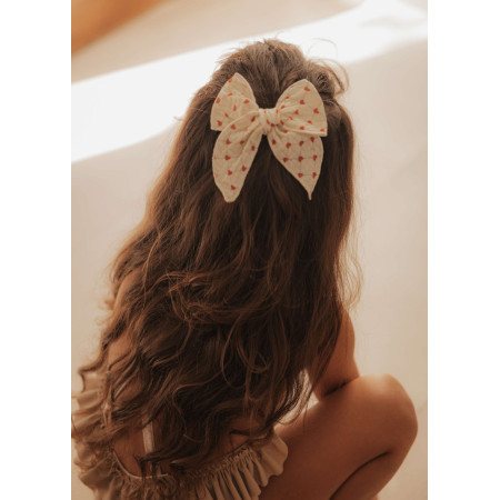 Mašľa do vlasov z organickej bavlny – detail na mašľu s bodkovaným vzorom ako hlavný obrázok